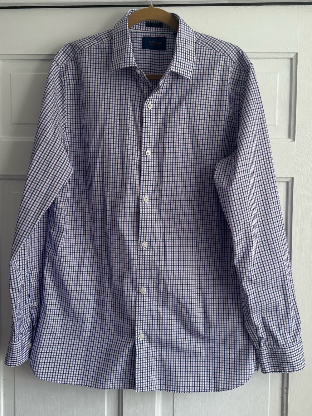 Fairlane Men's Non-iron Check Dress Shirt Classic Spread Collar Size L Tall